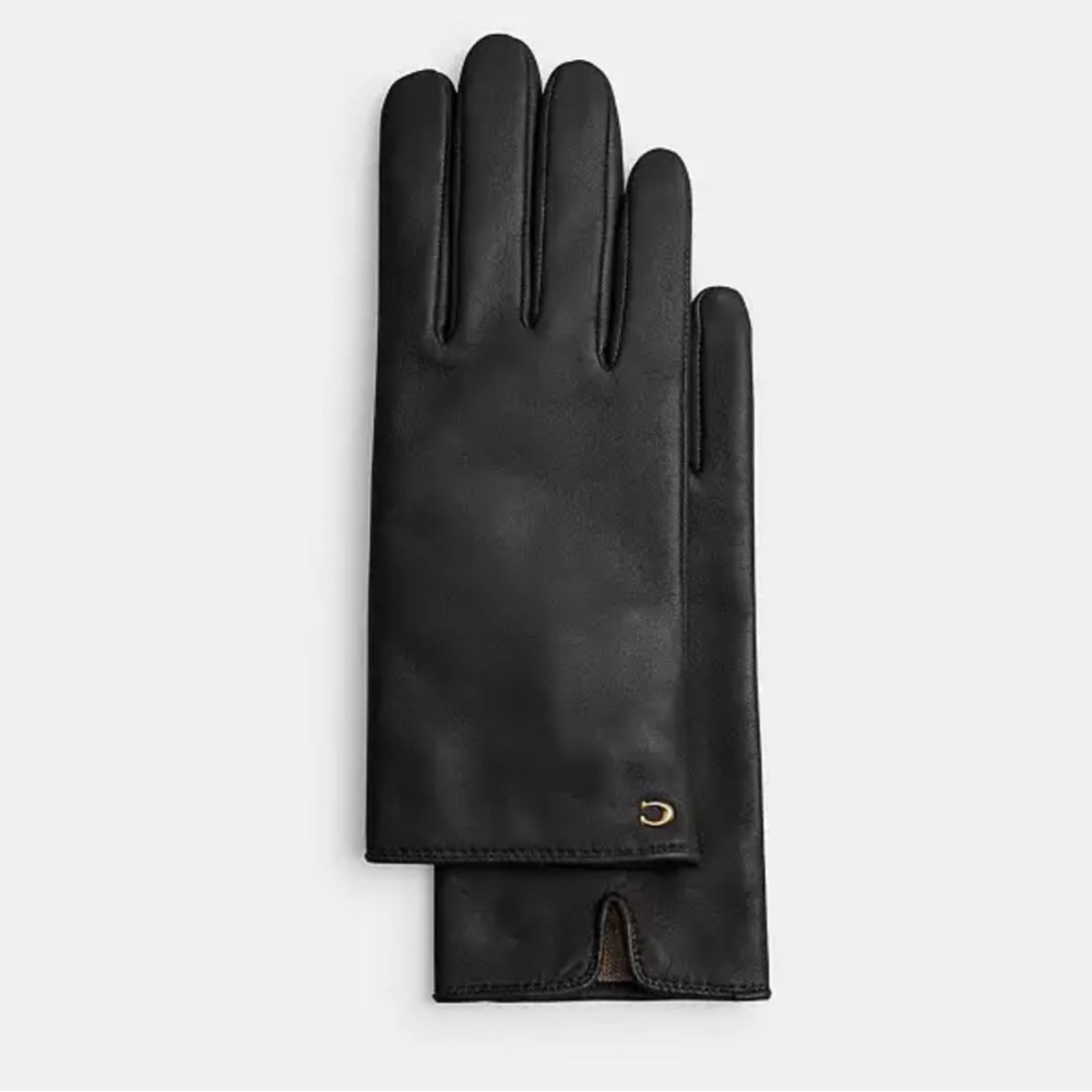 Black leather coach gloves